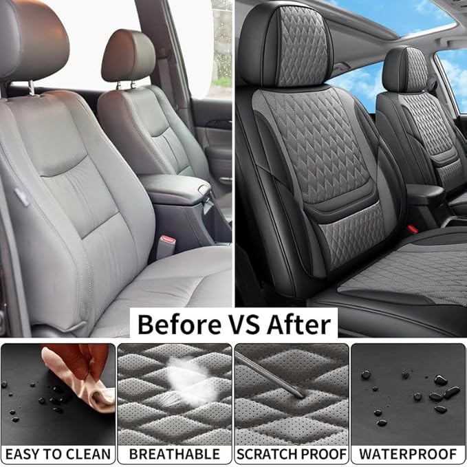 Car Seat Covers Full Set Custom Fit for Chevrolet/Chevy Cobalt 2004-2010 - Premium Faux Leather with Lumbar Support | Breathable, Waterproof, Anti-Slip, Durable (Black&Gray,Full Set)