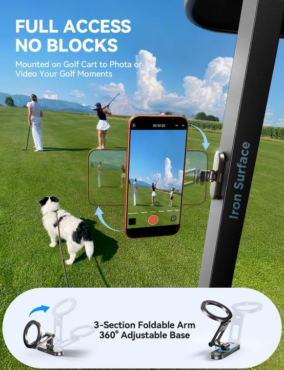 Upgraded Magnetic Golf Cart Phone Holder, [Tri-Fold+All Alloy] Golf Gifts for Men Him Golfers Father, 2026 Golf Cart Accessories Compatible with MagSafe iPhone 17-12 for Club Car, EZGO, Yamaha