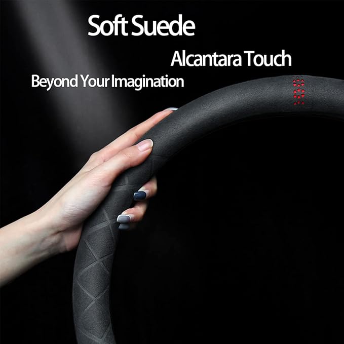 Suede Steering Wheel Cover,Compatible with Nissan Armada Titan XD Suede Leather Sport Non-Slip Wheel Cover Car Interior Accessories 15.5 16 inch for Man and Women