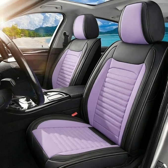 Car Seat Covers Full Set Fit for Toyota 4Runner 2001-2025,2026, Premium Faux Leather Car Seat Protector,Breathable Anti-Slip Full Wrapping Edge Seat Covers(Black&Purple,Full Set)