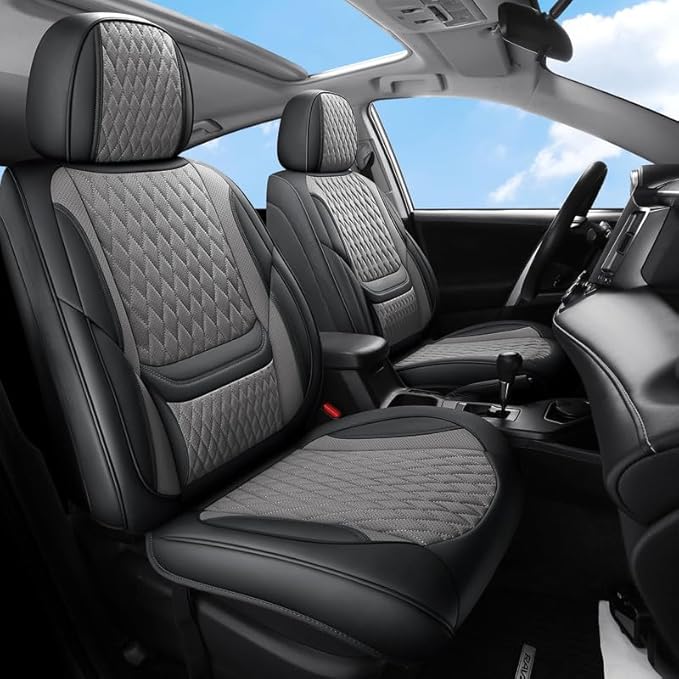Car Seat Covers Full Set Custom Fit for Mercury Mountaineer 1997-2010 - Premium Faux Leather with Lumbar Support | Breathable, Waterproof, Anti-Slip, Durable (Black&Gray,Full Set)