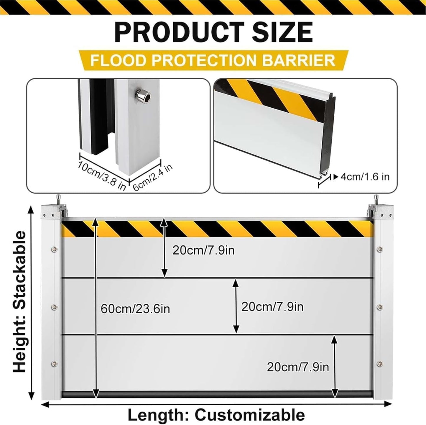 Reusable Heavy Duty Aluminum Flood Barriers for Home Exterior, Flood Protection Barriers Water Barrier Door Quick Detachable Garage Doors Detachable Mobile Rain Water Baffle ( H 15.7 inch L 18FT)