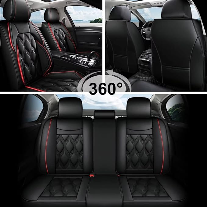 AOMSAZTO Car Seat Covers Fit for Cadillac XT4 2019-2026 Leather Car Seat Cover Seat Cushion Protector Airbag Compatible Waterproof Full Set 5 Seats Black