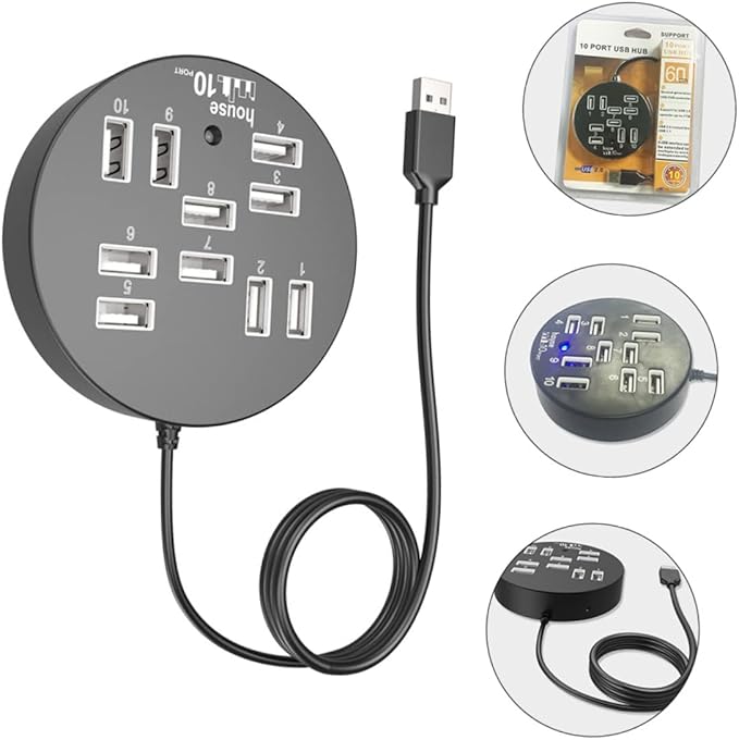 Generic Port USB Hub Splitter USB Expander with Multiple Ports High-Speed Connection for Laptop Keyboard Mouse and External Drives Black Design