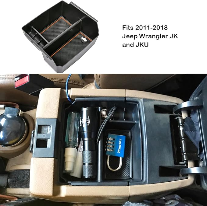 EDBETOS Center Console Organizer Tray Compatible with Jeep Wrangler JK/JKU 2011-2018 Rubicon Sport Sahara Accessories Armrest Storage Glove Box, Orange