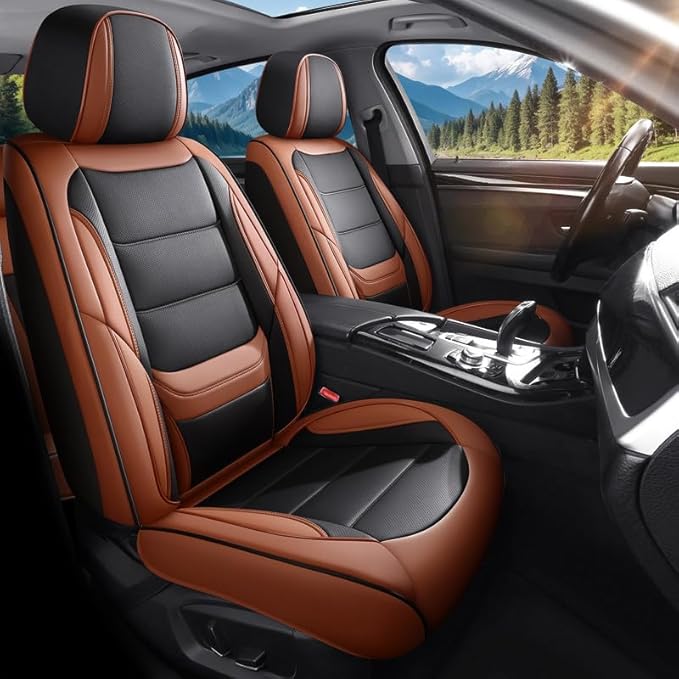 Car Seat Covers Full Set Custom Fit for Buick Envista 2024-2026-Luxury Leather with Lumbar Support, Breathable, Waterproof, Anti-Slip, Durable, Easy to Install (BlackBrown,Full Set)