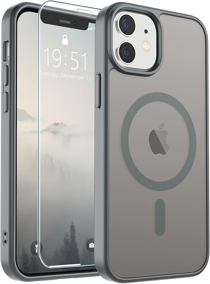 SUPFINE Magnetic for iPhone 12 Case/iPhone 12 Pro Case (Compatible with MagSafe) (Military Grade Drop Protection) Slim Translucent Matte Shockproof with Anti-Fingerprint Phone Case,Gray