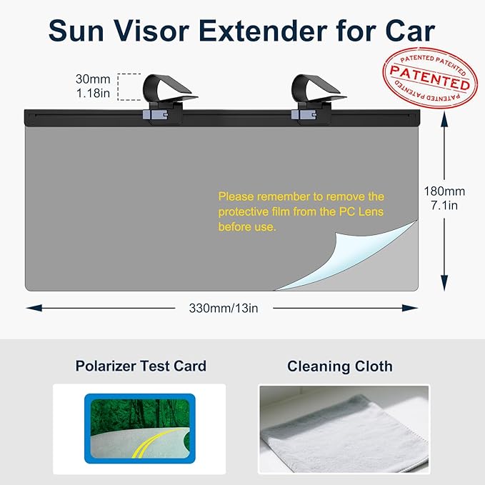 Sun Visor Extender for Car, Visor Extender Attachment for Car, Adjustable Visor Extender Sun Blocker UV400, Polarized Sun Visor Extender, Anti-Glare, UV Protector (1 Pack, Large)