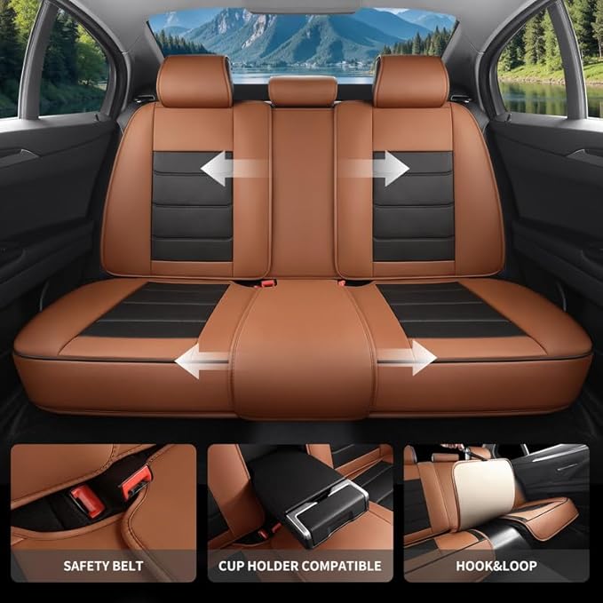 Car Seat Covers Custom Fit for Chevrolet/Chevy Sonic 2011-2020 , Premium Faux Leather Waterproof Car Seat Protectors with Lumbar Support, Breathable Anti-Slip Easy to install(Black&Brown,Full set)