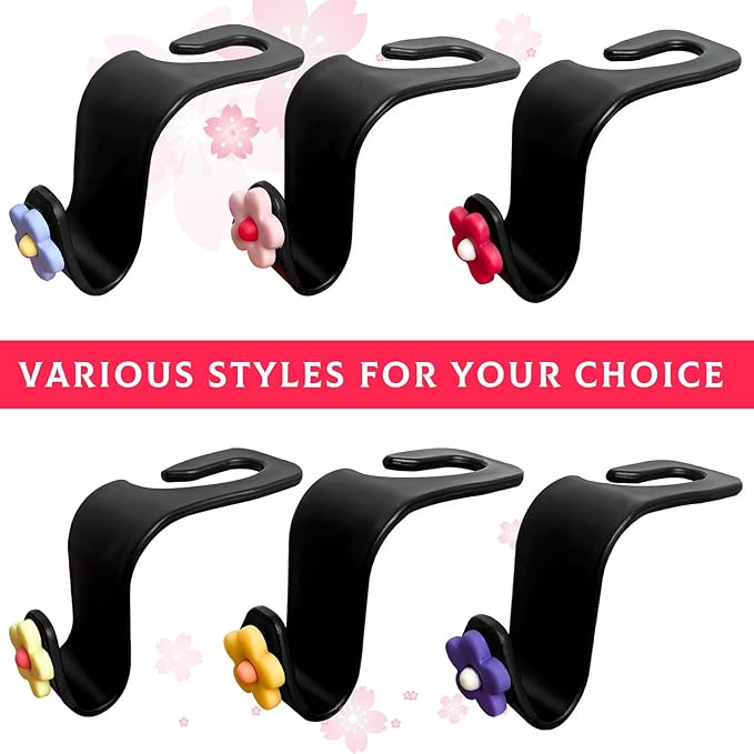 4 PCS Car Seat Headrest Hook, Plastic Headrest Hooks with Adhesive Flower, Auto Back Seat Hanger Storage Hook for Grocery Bag Purse Handbag Umbrella, Car Accessories (Light Yellow)