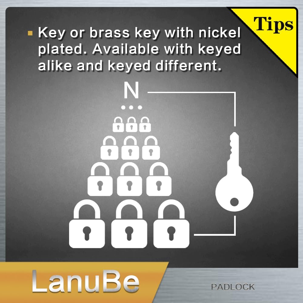 LanuBe Laminated Padlock 1-9/16 inch (40mm) Long Shackle 6 Pack Keyed Alike, Blue Plastic Hoop, Bulk Locks for Warehouse, School