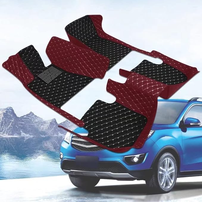 Custom Car Floor Mats for 96% Sedan SUV Sports Car Protection Full Coverage Pads Anti-Slip Leather Floor Lining All Weather Car Floor Mats (red Beige)
