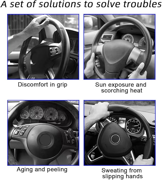 Mandark 3PCS Carbon Fiber Car Steering Wheel Cover, Anti-Skid Leather Vehicle Segmented Steer Wheel Protector, Auto Interior Protection Guard Accessories, Universal for Most Cars (Gray)