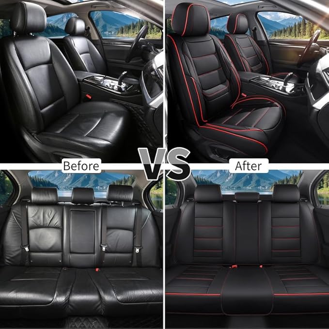 Car Seat Covers Full Set Fit for Buick Encore GX 2012-2026, Premium Faux Leather Waterproof Car Seat Protectors with Lumbar Support, Breathable Anti-Slip Easy to Install(Black&Red,Full Set)