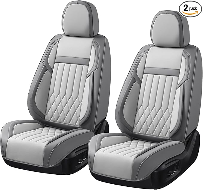 KEYOOG Universal 2-Seater Waterproof Breathable Nappa Leather Car Seat Covers Full Set, Compatible with Toyota Corolla Camry, Lexus LS400, Nissan Murano Rogue, Fit Front Seats Most Sedans SUV- Gray