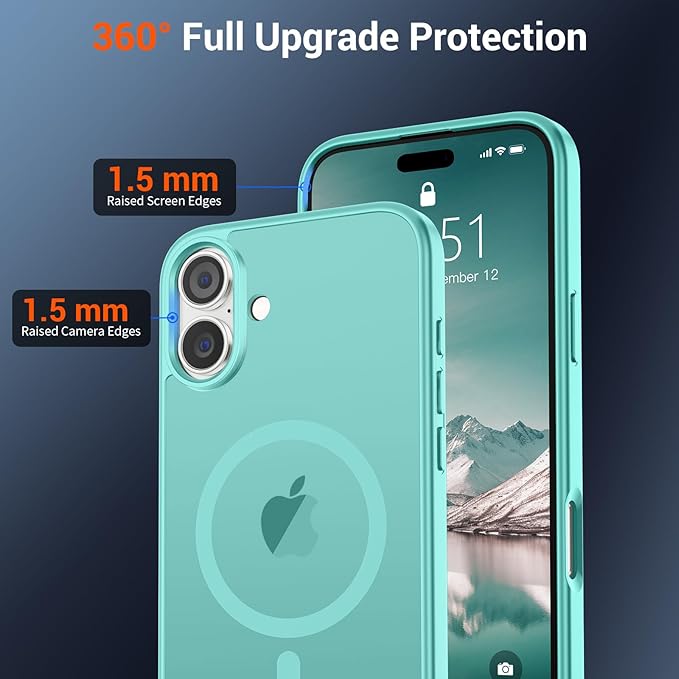 SUPFINE Magnetic for iPhone 16 Plus Case with Screen Protector (Compatible with MagSafe) (Military Grade Drop Protection) Translucent Matte Shockproof with Anti-Fingerprint Phone Case, Blue Green