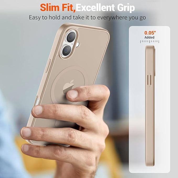 SUPFINE Magnetic for iPhone 16 Case (Compatible with MagSafe)(Military Grade Drop Protection) Translucent Matte Shockproof with Anti-Fingerprint Phone Cover,Desert Gold