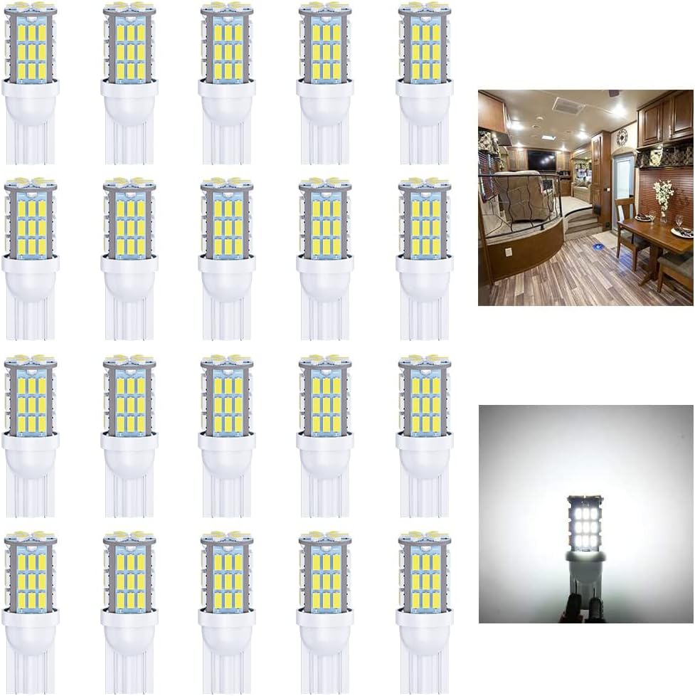 T10 921 194 168 175 LED Bulbs White 20-Packs, Super Bright 3014 42-SMD LED Replacement 12 Volt RV Camper Trailer Boat Trunk Interior Dome Map License Lights, Backup Reverse Lights