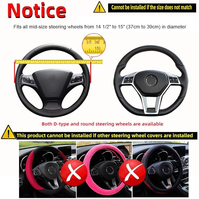 Hiflyer Car Steering Wheel Cover Women & Men, Universal 14.5-15 Inch Steering Wheel Covers, Soft Microfiber Car Wheel Cover Car Stuff Car Accessories Interior (Pink)