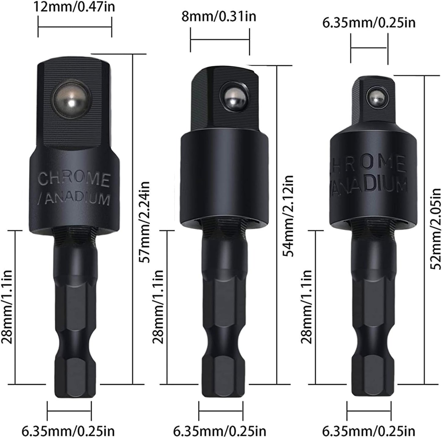 Right Angle Drill Adaptor,4-in-1 Impact Drill Bit Extension,360° Rotatable 1/4 3/8 1/2" Impact Grade Socket Adapter Set,105 Degree Angle Screwdriver Drill Bit for Household Workplace Industry