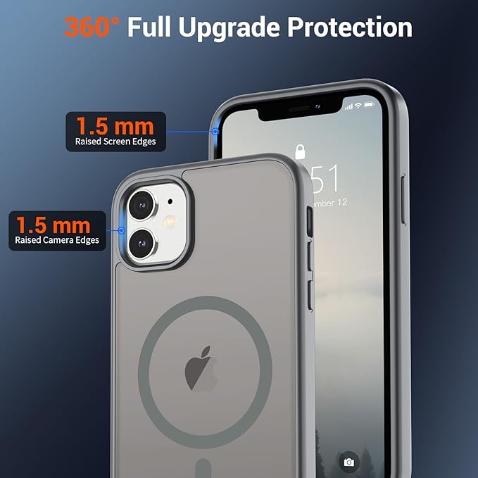 SUPFINE Magnetic for iPhone 12 Mini Case & iPhone 13 Mini Case (Compatible with MagSafe) (Military Grade Drop Protection) Slim Translucent Matte Shockproof Phone Cover,Gray