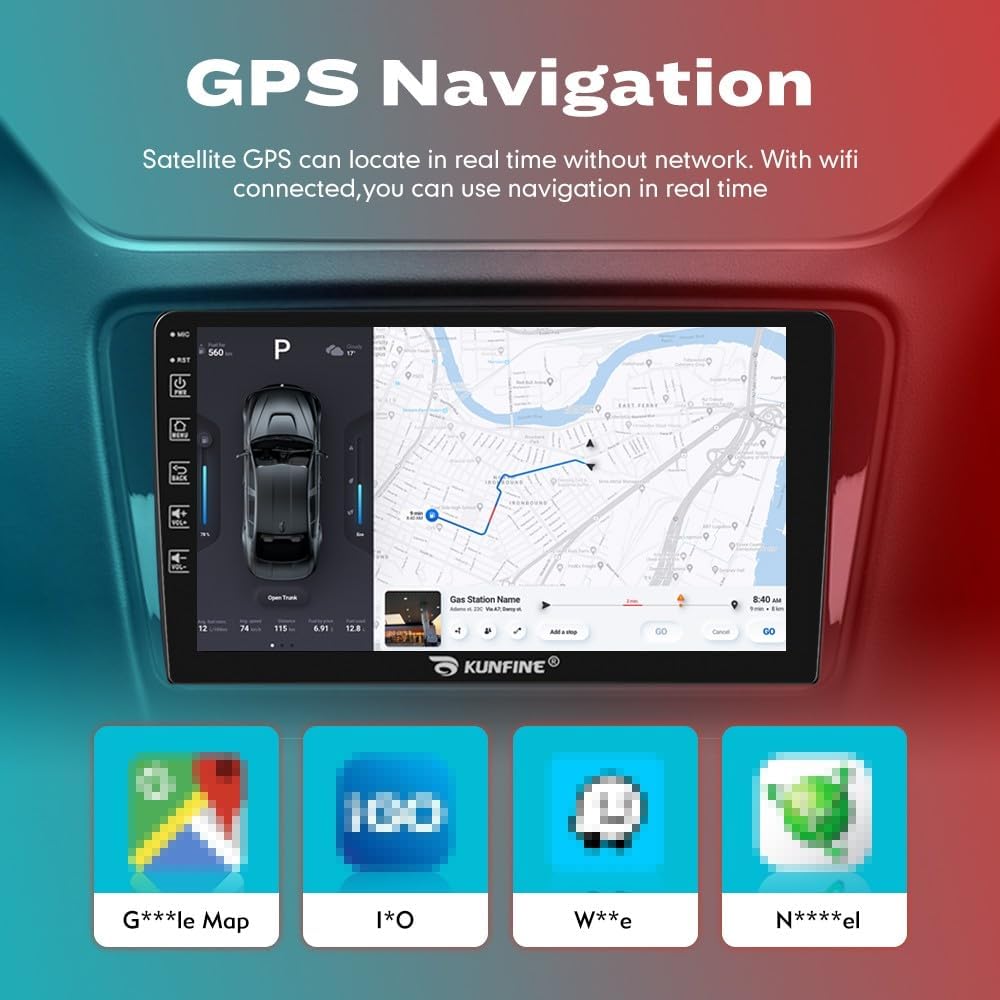 Kunfine Car Android Navigation Stereo GPS Radio Reverse Camera Display 9" IPS Touchscreen Headunit Tablet Pad Media Player for Peugeot 301 2013-2022, if Applicable Quad Core 2G+32G Matte Black