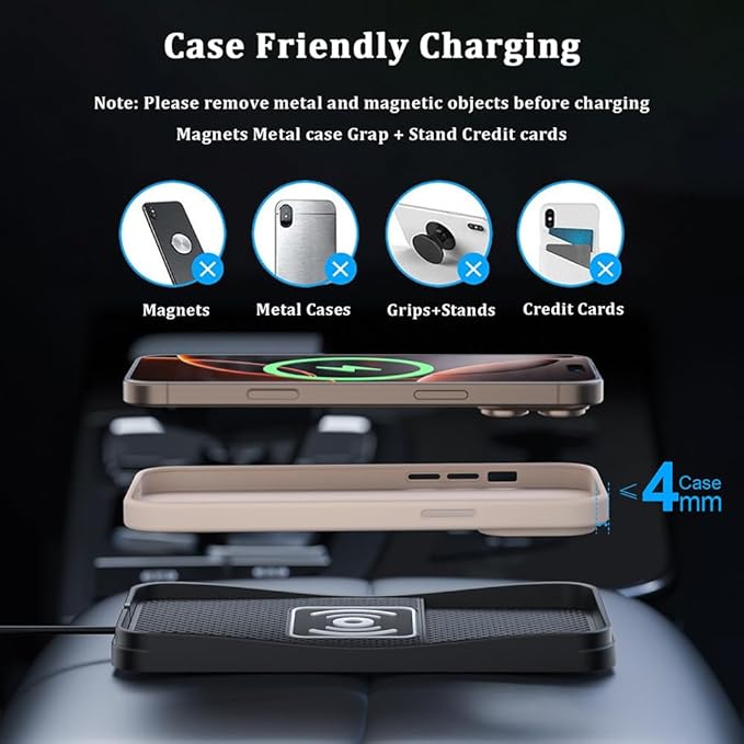 Car Wireless Charger Pad for Dodge Hornet 2023-2025, Type-C/USB 20W Fast Wireless Car Charger Pad Non-Slip Cordless Charging Mat,B-30cm Cable USB Plug