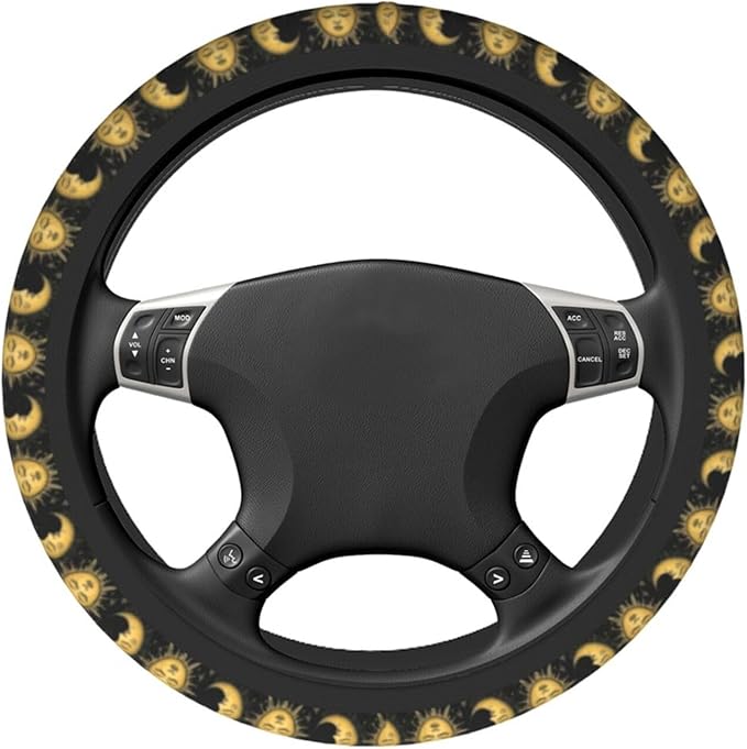 Sun and Moon Cute Steering Wheel Cover Non-Slip Breathable Sweat-Absorbent Suitable for SUV Van Truck Car Universal Protection Accessories 15 Inch Suitable for Women Men