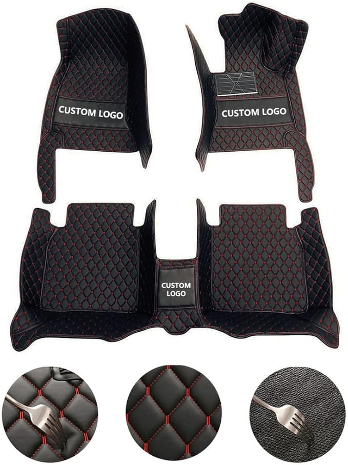 Customize Car Floor Mats for 99% Sedan SUV Sports Car All Weather Leather Full Coverage Waterproof Non-Slip Vehicle Lining Pads (Black Purple Stitching)