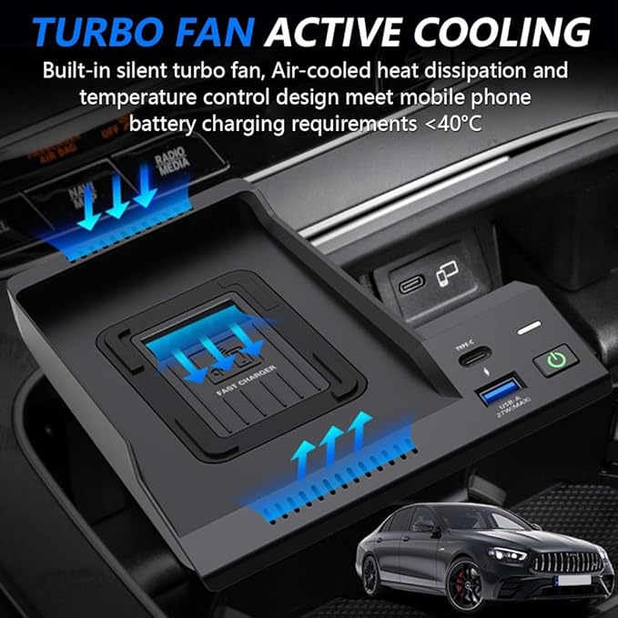 Wireless Car Charger for Mercedes-Benz E-Class Coupe AMG 2016-2023, 15W Fast Charging Phone Charger Pad for Mercedes Benz E350 E450 AMG E53 E63 S Coupe Wagon Convertible Accessories