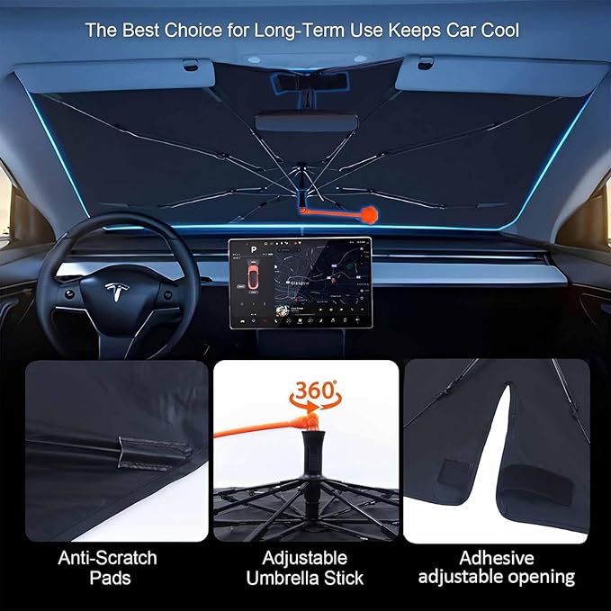 CHILL·TEK Funny Animal Car Windshield Sun Shade Umbrella, Dinosaur Driving Car Sun Shade Umbrella, Block UV Rays Heat Foldable Windshield Umbrella Sun Visor Protector - Keep Vehicle Cool for Cars SUV