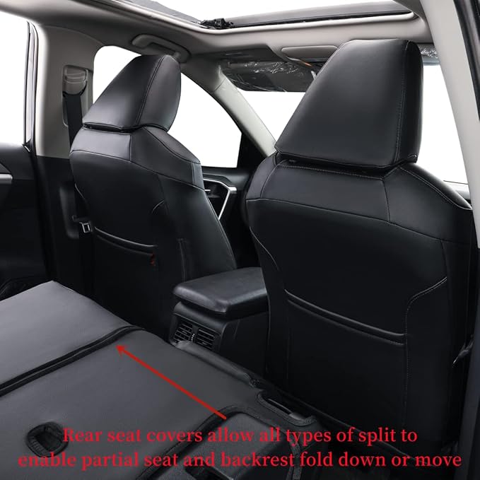 coverdream Custom Fit Seat Covers for Toyota RAV4 Limited,XLE,SE,Platinum,Adventure 2013 2014 2015 2016 2017 2018,Full Coverage Leather Seat Protector (Full Set,Black)