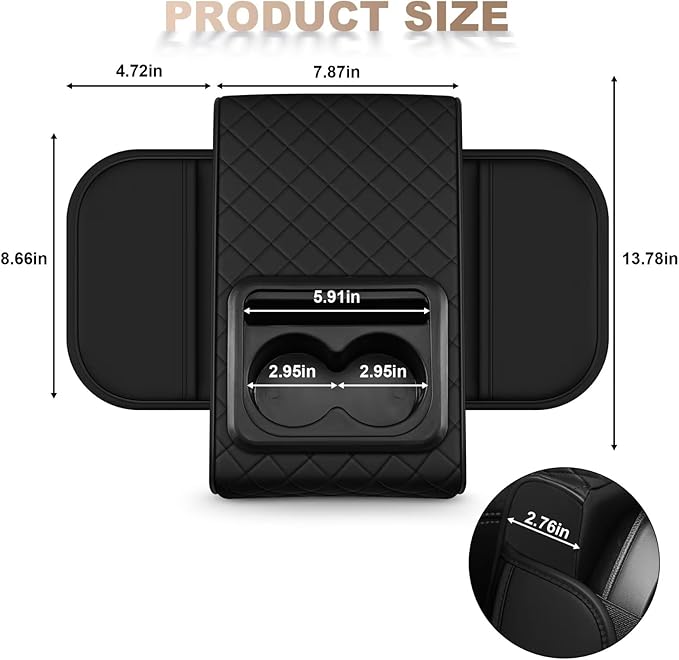 Center Console Cover Fit for Corolla Faux Leather Car Armrest Cushion with Storage Bags, Cup Holder ＆ Phone Storage Multifunctional Middle Console Cover(Black)