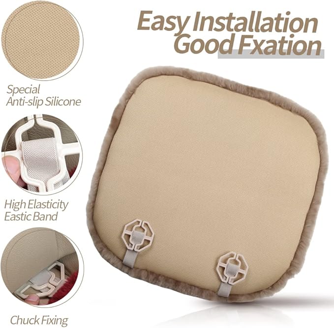 Genuine Sheepskin Auto Seat Pad, Australian Soft Wool Seat Cover Breathable and Sweat-Wicking Comfort Warm Universal Fit,19.2 inch x19.2 inch (Front seat Cushion 1pc, Khaki)