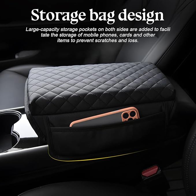 zipelo Car Armrest Cushion, Carbon Fiber Leather Auto Center Console Pad, Memory Foam Armrest Box with Storage Bag, Hand Rest Pillow with Organizer Pockets, Universal Fit for Most Vehicles (Pink)