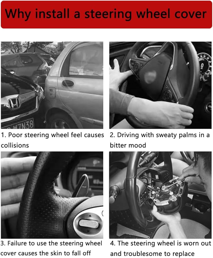 Steering Wheel Cover, Car Silicone Steering Wheel Protector, Anti-Slip Soft Odorless Wheel Covers, Universal 14-15 Inch Steering Wheel, Automotive Interior Accessories (Red)