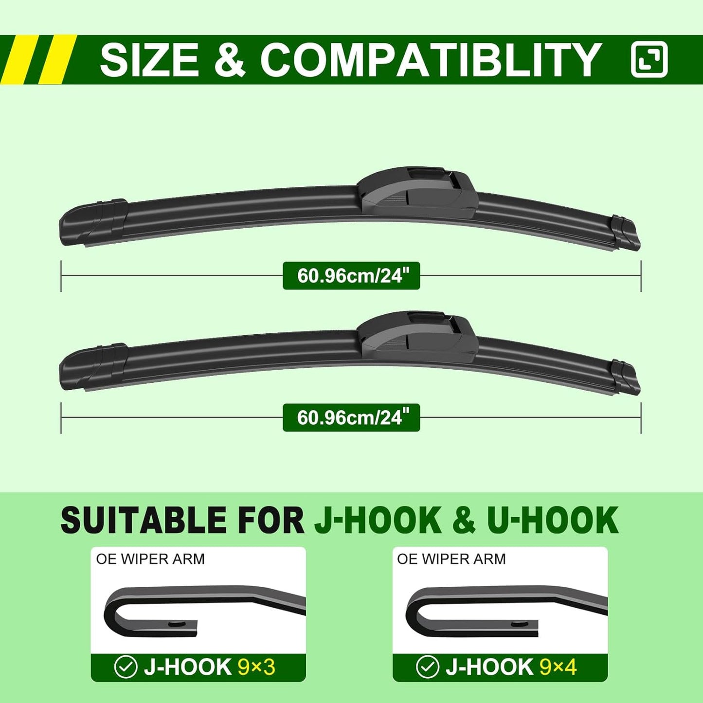 QUALITY 24in + 24in Premium All-Season Windshield Wiper Blades for Original Equipment Replacement(Set of 2)
