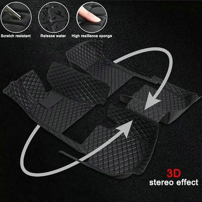 TREGOO All Weather Car Mats Custom Fit Non Slip Floor Mats for 1998-2025 Cars Personalized Leather Protection Pads Suitable for Men Women (Edge Green, Middle Black Horizontal bar)