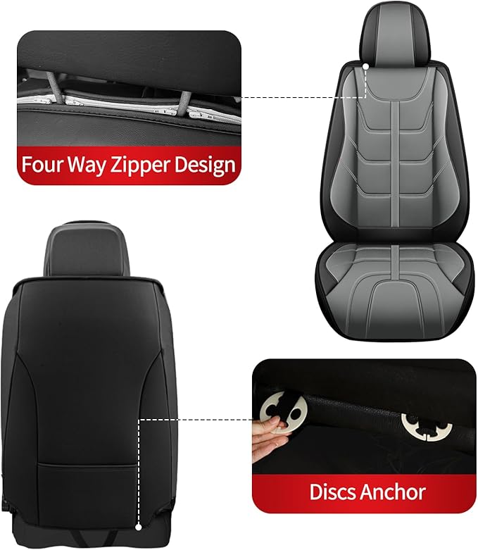 TTX LIGHTING Car Seat Covers fit for Toyota Avalon 2001-2022 Front Seat: Premium Leather Automotive Seat Cover with Airbag Compatible Waterproof (2 Seats, Black & Gray)