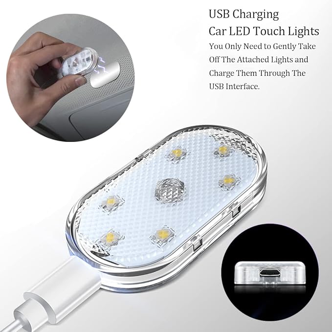 4 PCS Car Led Lights Interior,7 Colors Ambient Lighting Car Interior,USB Rechargeable Car Interior Reading Light,Portable Led Lights for Car