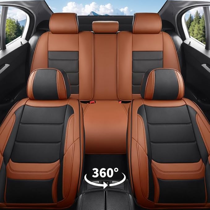 Car Seat Covers Full Set Custom Fit for Pontiac Vibe 2003-2010-Luxury Leather with Lumbar Support, Breathable, Waterproof, Anti-Slip, Durable, Easy to Install (BlackBrown,Full Set)