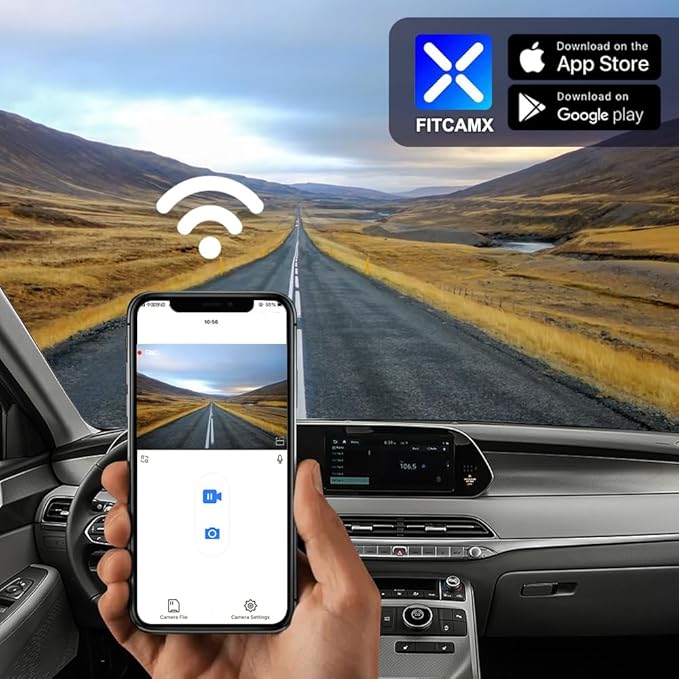 Fitcamx 4K Dash Cam Suitable for Hyundai Palisade 2020 2021 2022 (Part No#S8000) Limited SE SEL Calligraphy, OEM Look, UHD 2160P Video, Loop Recording, WiFi & APP, G-Sensor, Easy to Set, 64GB Card