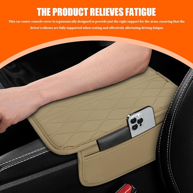 Leopard Cheetah Print African Animal Hunting Auto Center Console Armrest Pad, Car Center Console Cover, Auto Accessories Soft Comfort Armrest Cover Cushion Mat for Most Cars (Beige-K3)