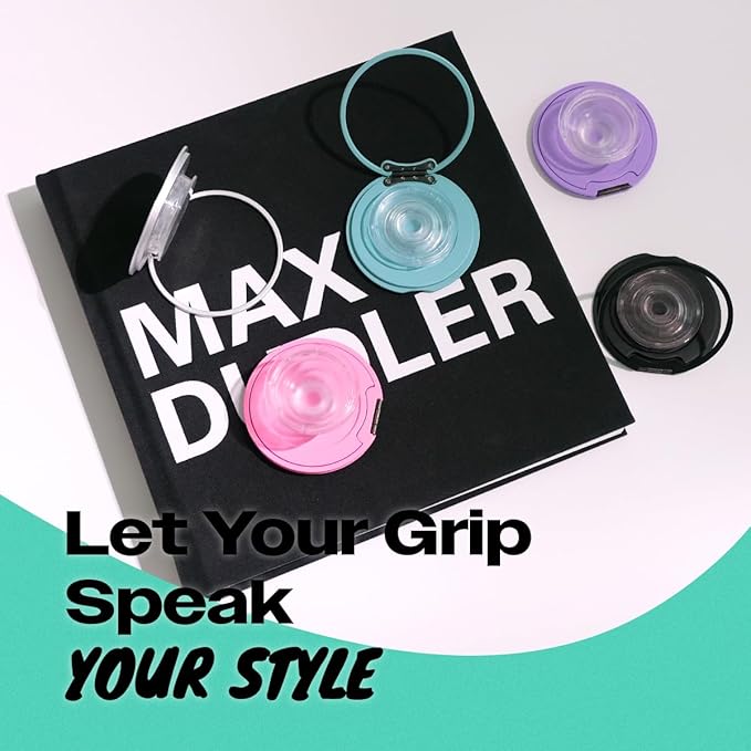 On The Grip Compatible with Magsafe Ultra-Thin Collapsible Phone Grip – Sleek Magnetic Phone Holder for iPhone & Android, 360 Rotation, Wireless Charger Compatible, Durable & Portable (Black)