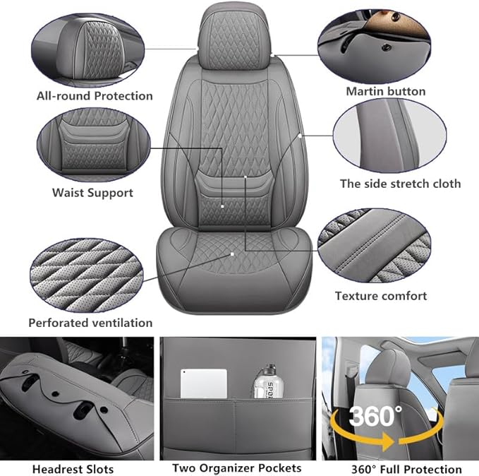Car Seat Covers Full Set Custom Fit for Buick Encore GX 2012-2026 - Premium Faux Leather with Lumbar Support | Breathable, Waterproof, Anti-Slip, Durable (Gray,Full Set)