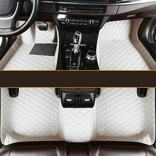Custom Making Car Floor Mats for 90% Car Model Luxury Leather All Weather Waterproof Anti-Skid Full Coverage Liners (White)