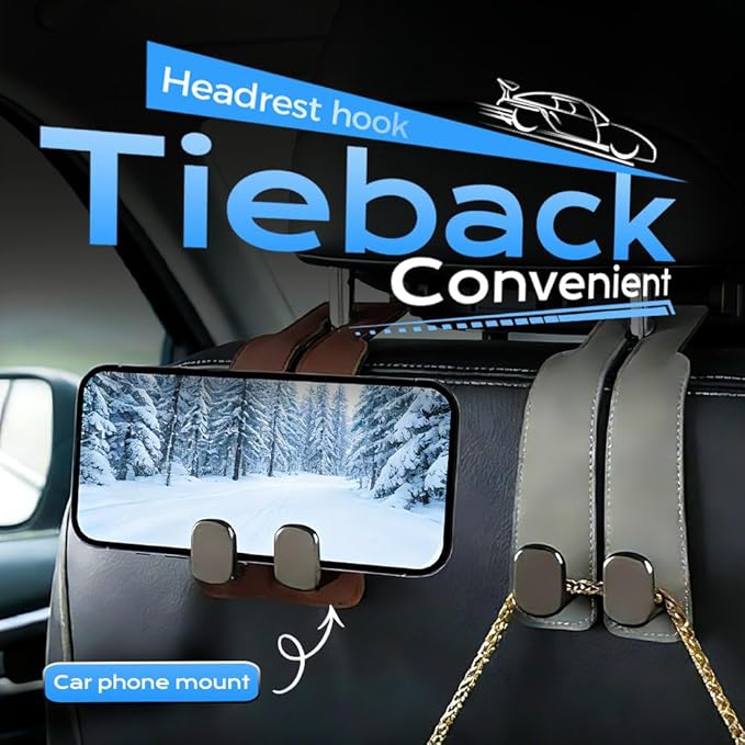 2026 Car Headrest Storage Hooks - Universal Backseat Hanger Organizer for Handbags & Grocery Bags (1, Grey)