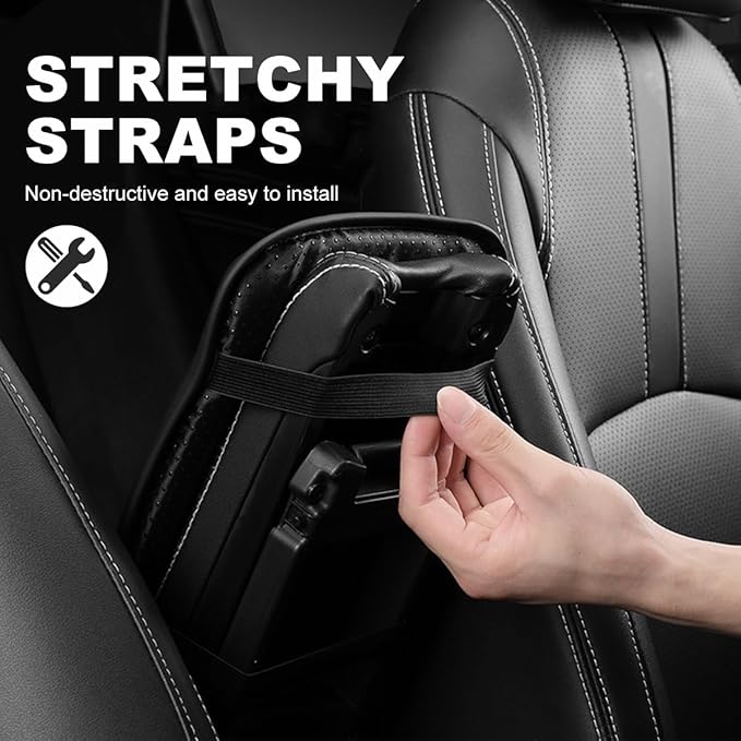 Car Center Console Cushion Pad, 12.6 × 7.48 Inches Waterproof Car Armrest Seat Box Cover, PU Leather Armrest Cover Protector for Most Vehicle, Universal Car Interior Accessories (Black+Red)