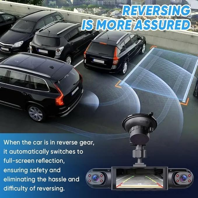 Saker 4 Channel Dash Cam for Cars, 4K Front & 1080P Interior Rear Side Cameras, 360° Full View System with Night Vision, G-Sensor, Parking Mode, Loop Recording (with 64GB SD Card)