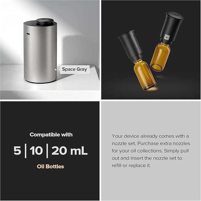 Waterless Essential Oil Diffuser for Home Aromatherapy Scent Diffusers with 3 Timer Settings or Timer-Off, 3 Mist Levels for Car Room Studio Office, ANX Premium Metal Black and Gold 2 Pack